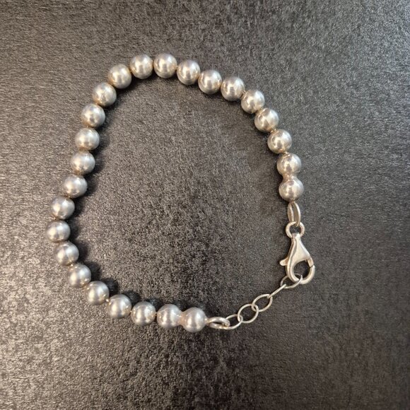 Handmade Sterling Silver 7mm Beaded Bracelet 8” + 1” Ext - Picture 1 of 2